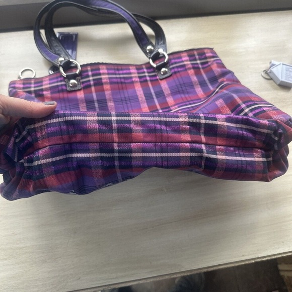 Coach Poppy Plaid Purple Pink Handbag Large gray condition - Picture 10 of 16